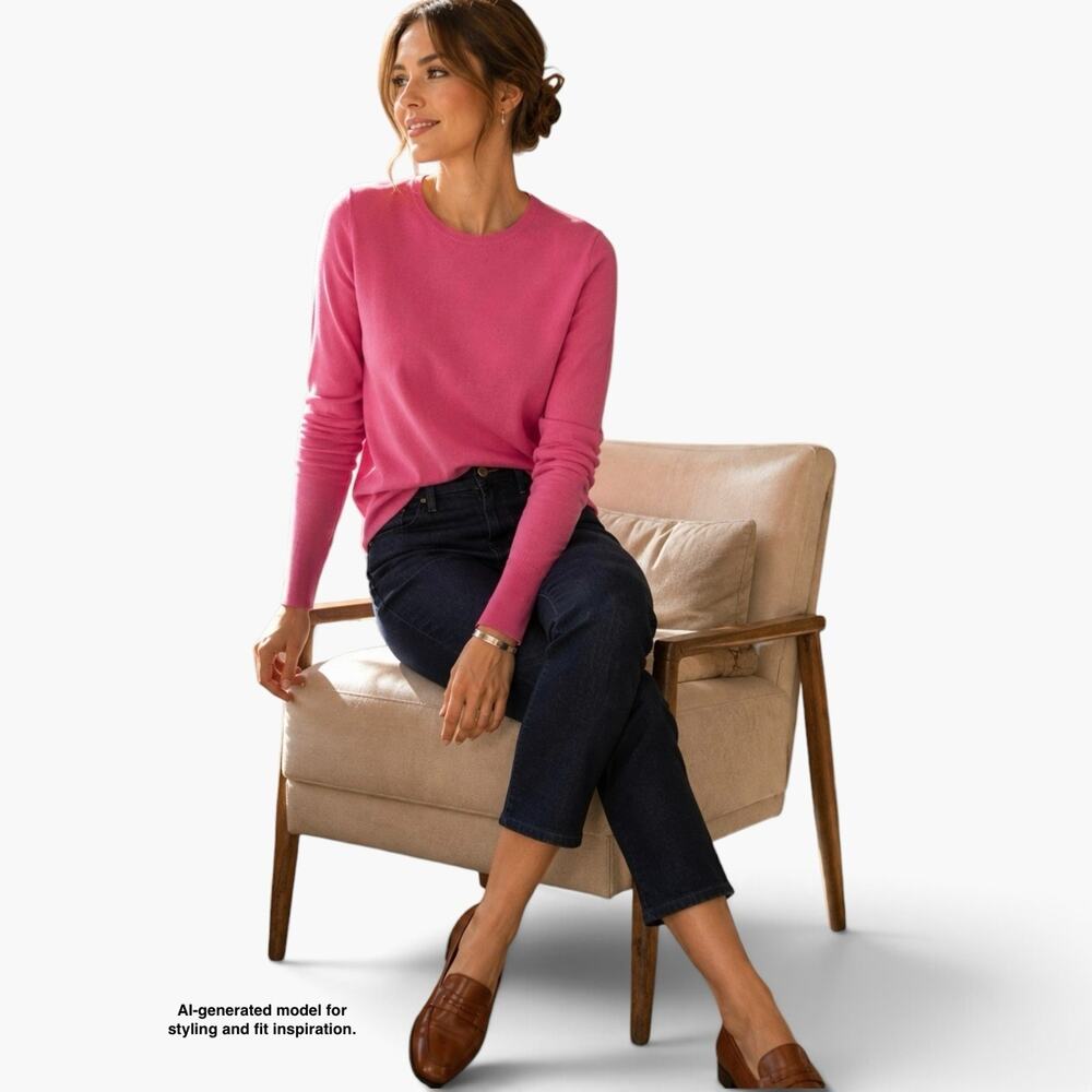 J Crew Halle Crewneck Sweater Size L Pink 100% Merino Wool Lightweight Preppy